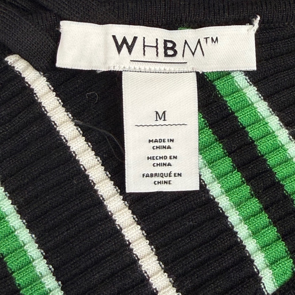 White House Black Market Womens Ribbed Lace Up Striped‎ Tank Top Black Green M - Picture 4 of 11